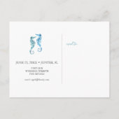 Save the Date Watercolor Blue Seepferd Postcard Postkarte (Rückseite)