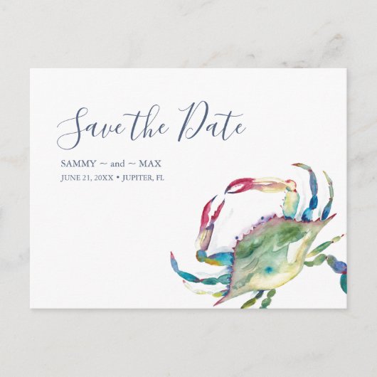Save the Date Watercolor Crab Postcard Postkarte (Vorderseite)