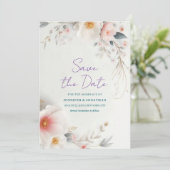 Save The Date Watercolor Floral Handwritten Script (Stehend Vorderseite)