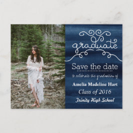 Save the Date "Watercolor Navy Blue Graduate  Foto Ankündigungspostkarte