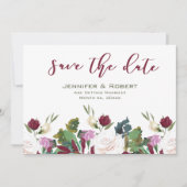 Save the Date Watercolor White Roses Cranberry Einladung (Vorderseite)