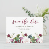 Save the Date Watercolor White Roses Cranberry Einladung (Stehend Vorderseite)