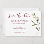 Save the Date Watercolor White Roses Cranberry Einladung (Vorderseite)