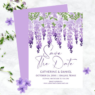 Save the Date Watercolor Wisteria Lilac Wedding