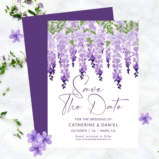Save the Date Watercolor Wisteria Lilac Wedding