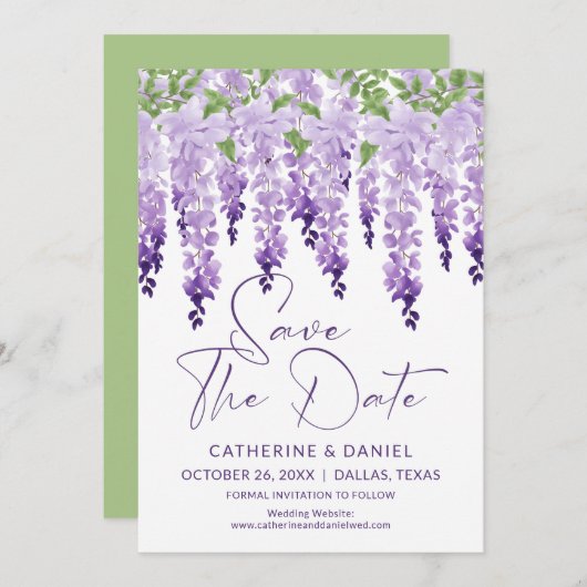 Save the Date Watercolor Wisteria Lilac Wedding (Vorne/Hinten)