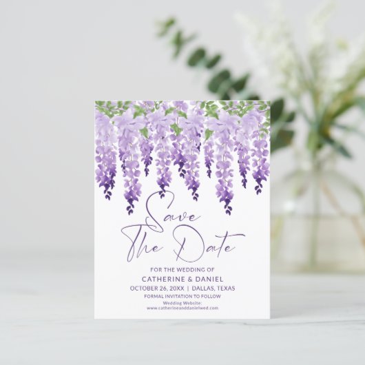 Save the Date Watercolor Wisteria Wedding (Stehend Vorderseite)