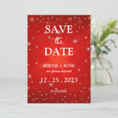 SAVE THE DATE WEDD SNOWFLAKES RED EINLADUNG (Stehend Vorderseite)