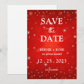SAVE THE DATE WEDD SNOWFLAKES RED EINLADUNG (Vorne/Hinten)