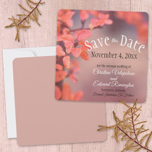 Save The Date Wedding Autumn Leaves Framing Bokeh Ankündigung