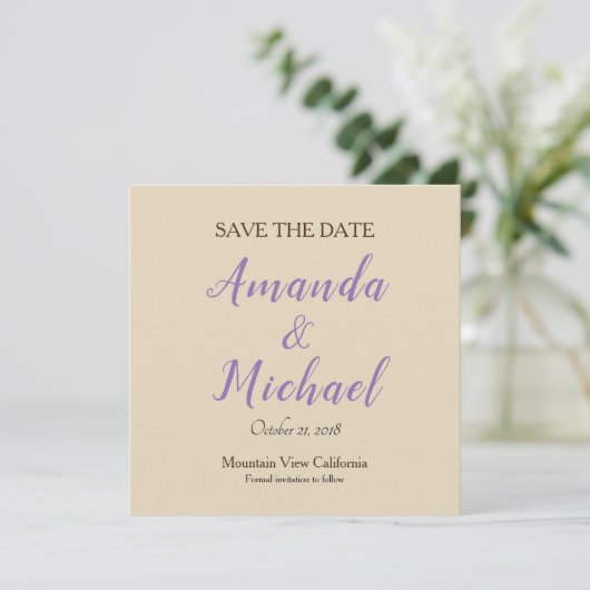 Save the Date Wedding Beige Klassik Minimalistisch (Stehend Vorderseite)