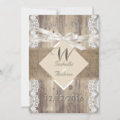 Save the Date Wedding Beige White Lace Wood Burlap Magneteinladung (Vorderseite)