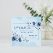 Save the Date Wedding Blue Watercolor Floral Einladung (Stehend Vorderseite)