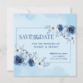 Save the Date Wedding Blue Watercolor Floral Einladung (Vorderseite)