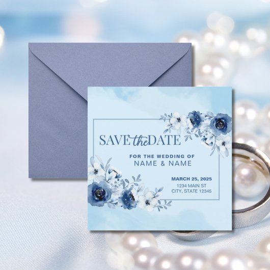 Save the Date Wedding Blue Watercolor Floral Einladung
