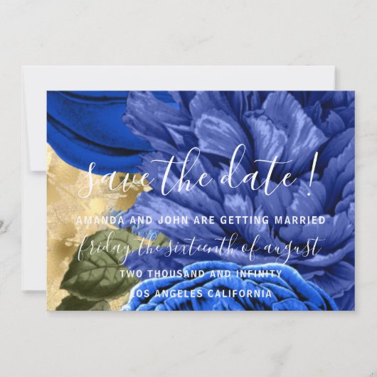 Save the Date Wedding Bride Floral Gold Blue (Vorderseite)