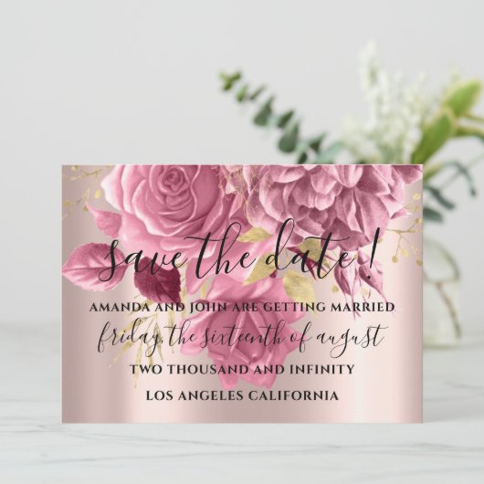 Save the Date Wedding Bride Pink Gold Rose (Stehend Vorderseite)