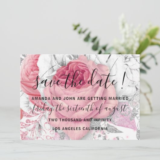 Save the Date Wedding Bride Rose PinK White (Stehend Vorderseite)