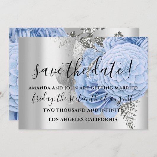 Save the Date Wedding Bride Rose Silver Blue (Vorne/Hinten)