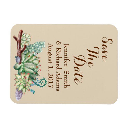 Save the Date Wedding Cactus succulents Magnet (Horizontal)