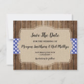Save the Date Wedding Card Blue Gingham Burlap GRI (Vorderseite)