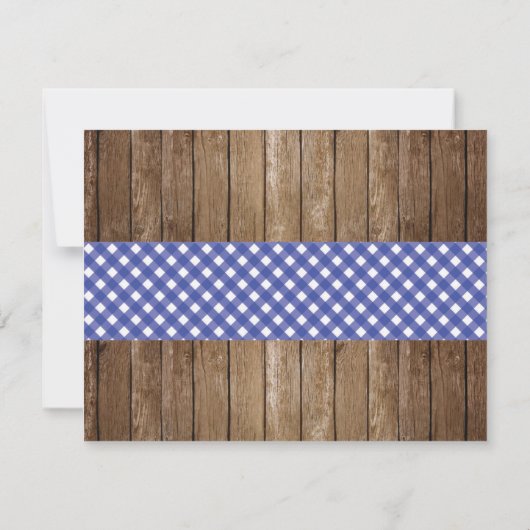 Save the Date Wedding Card Blue Gingham Burlap GRI (Rückseite)