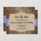 Save the Date Wedding Card Blue Gingham Burlap GRI (Vorne/Hinten)