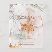Save the Date Wedding Card | Floral Blush Peach Ankündigungspostkarte (Vorderseite)