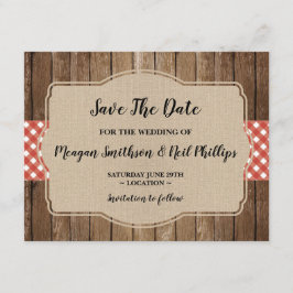 Save the Date Wedding Card Red Gingham Burlap GRIL