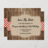 Save the Date Wedding Card Red Gingham Burlap GRIL (Vorne/Hinten)