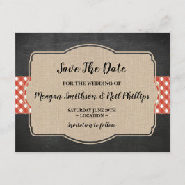 Save the Date Wedding Card Red Gingham Burlap GRIL