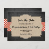 Save the Date Wedding Card Red Gingham Burlap GRIL (Vorne/Hinten)