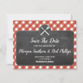 Save the Date Wedding Card Red Gingham Chalk GRILL (Vorderseite)