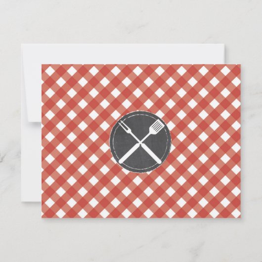 Save the Date Wedding Card Red Gingham Chalk GRILL (Rückseite)