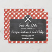 Save the Date Wedding Card Red Gingham Chalk GRILL (Vorne/Hinten)