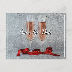 Save the Date Wedding Champagne Glass Postcard Ankündigungspostkarte