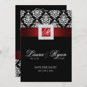 Save the Date Wedding Damask Jewel Red Schwarz-wei (Vorne/Hinten)