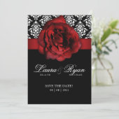 Save the Date Wedding Damask Rote Rose (Stehend Vorderseite)