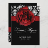 Save the Date Wedding Damask Rote Rose (Vorne/Hinten)
