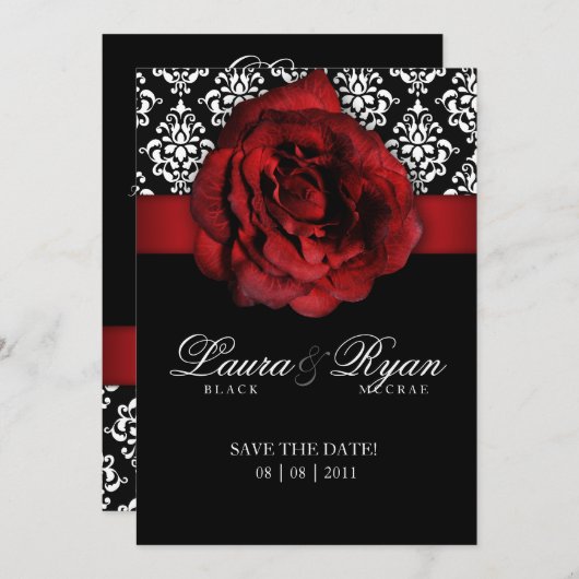 Save the Date Wedding Damask Rote Rose (Vorne/Hinten)