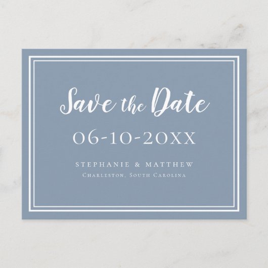 Save the Date Wedding Dusty Blue Simple Modern Ankündigungspostkarte (Vorderseite)