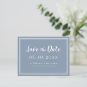 Save the Date Wedding Dusty Blue Simple Modern Ankündigungspostkarte (Stehend Vorderseite)