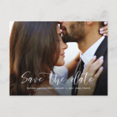 Save the Date Wedding Foto Chic Script Stilvoll Ankündigungspostkarte (Vorderseite)