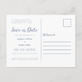 Save the Date Wedding Foto Dusty Blue Modern Ankündigungspostkarte (Rückseite)