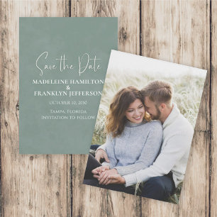 Save the Date Wedding Foto Green Elegante Script