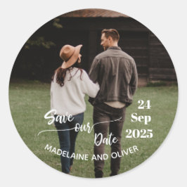 Save the Date Wedding Foto Modern Runder Aufkleber