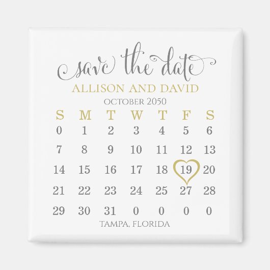Save the Date Wedding Gold 5 Rows Kalender Magnet (Vorne)