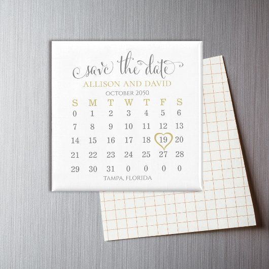 Save the Date Wedding Gold 5 Rows Kalender Magnet