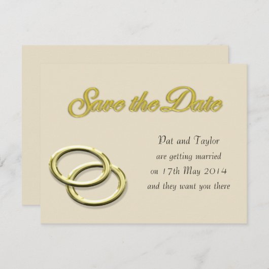 Save the Date Wedding Gold Rings Einladung (Vorne/Hinten)