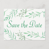Save the Date Wedding Green Laurel Leaf Verlobung Ankündigungspostkarte (Vorderseite)
